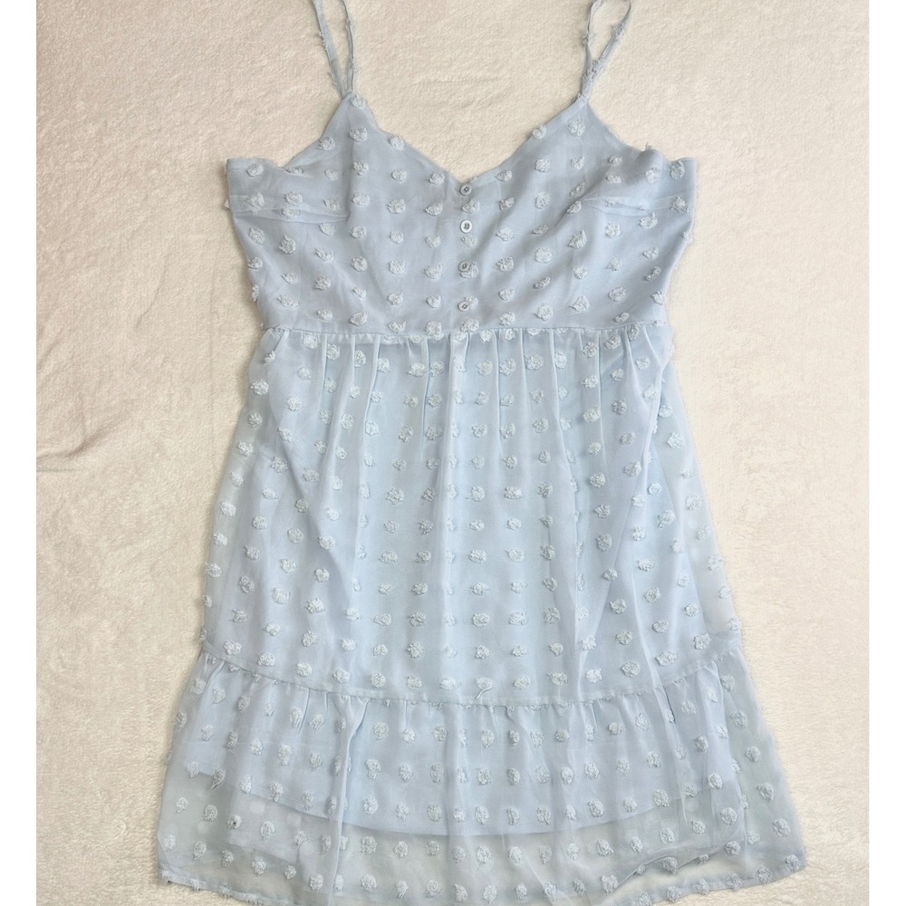 Grace Karin Light Blue Swiss Dot Mini Dress XL Adjustable Straps V-Neck Tiered